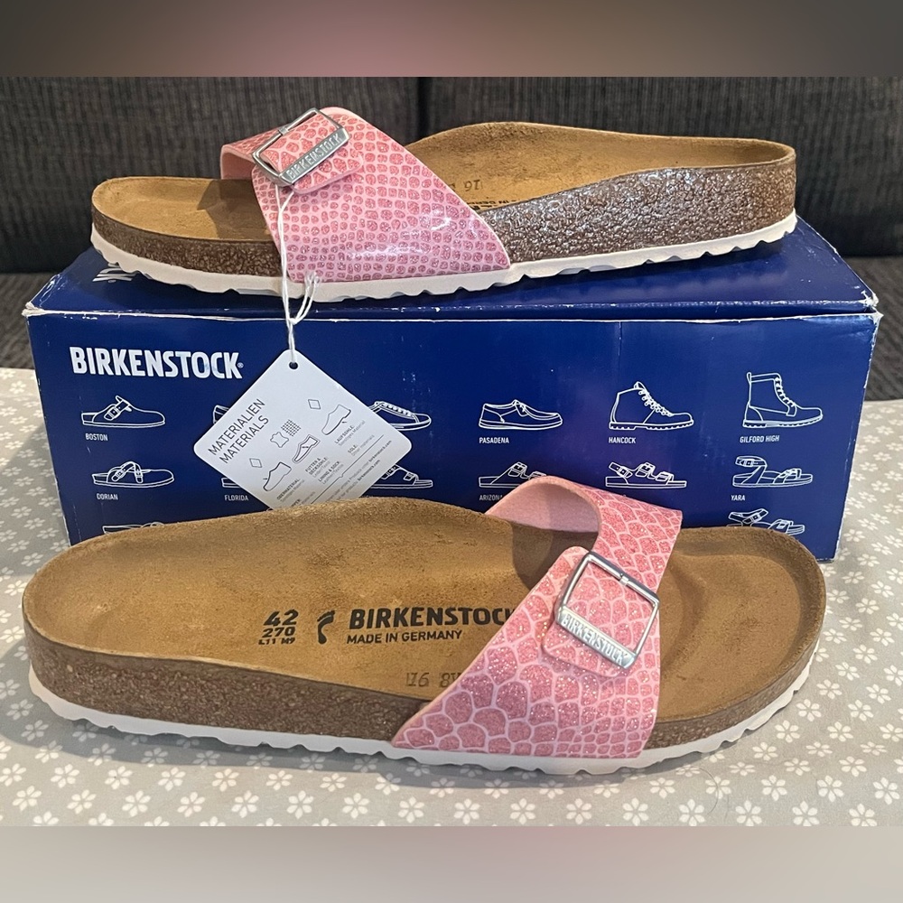 Birkenstock Pink Single-Strap Madrid BS Sandals Magic Snake Rose Size 42 Narrow
